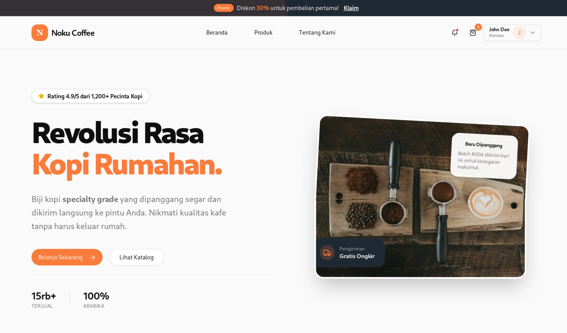 Screenshot of Noku Coffee e-commerce interface